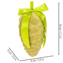Artikel Dekorative kogler til ophæng, flockede kogler med bånd og sløjfe, 18 cm, 3 stk.