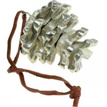 Artikel Fyrrekogle dekorative kogler til ophængning af sølv H6cm