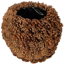 Artikel Dekorativ plantekasse med kogler, naturligt look, 27 cm. Rund koglepotte, naturbrun, lavet af kogler, 27 cm x 22 cm.