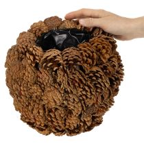 Artikel Dekorativ plantekasse med kogler, naturligt look, 27 cm. Rund koglepotte, naturbrun, lavet af kogler, 27 cm x 22 cm.