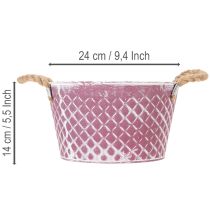 Artikel Zinkskål, diamantformet med rebhåndtag, violet og hvidvasket, Ø24,5 cm H14 cm