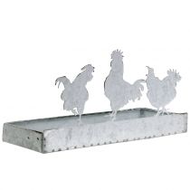 Zinkskål med kyllinger 30 cm x 12 cm H15,5 cm