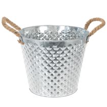 Artikel Zinkpotte, diamantformet, med rebhåndtag, hvidkalket, Ø24,5 cm H21 cm