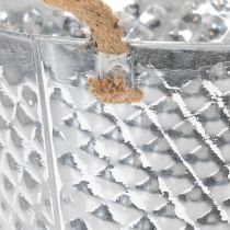 Artikel Zinkpotte, diamantformet, med rebhåndtag, hvidkalket, Ø24,5 cm H21 cm