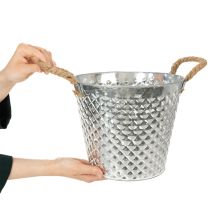 Artikel Zinkpotte, diamantformet, med rebhåndtag, hvidkalket, Ø24,5 cm H21 cm