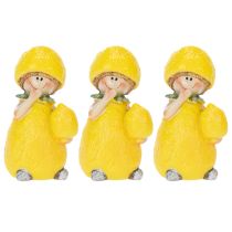 Artikel Citronbørnefigurer, sød borddekoration til sommer i vintagestil, stuer og balkon, 9 cm, 3 stk.