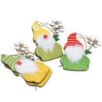 Artikel Forårsdekorationsnisse til ophængning af trædværg med blomst H17cm 6 stk