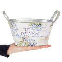 Artikel Blomsterskål med hanke, hortensia-design, metal, 26×13×14,5 cm