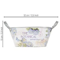 Artikel Oval metalblomsterskål med håndtag, til hortensiaer, 32×15×15 cm