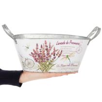 Artikel Oval metalblomsterskål med håndtag, lavendel, 32×15×15 cm