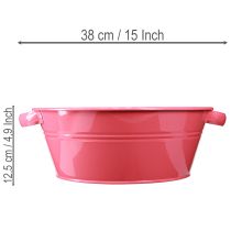 Artikel Lyserød metal blomsterskål med hanke, rund, Ø33,5 cm