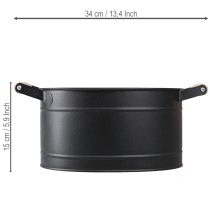 Artikel Oval metalpotte med håndtag, sort og naturlig finish, 34x19,5x15 cm