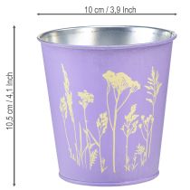 Artikel Metal urtepotte, plantekasse, lilla blomster, Ø10 cm H10,5 cm