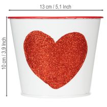 Artikel Hvid urtepotte med rødt hjerte, plantekasse, Ø13 cm H10,5 cm