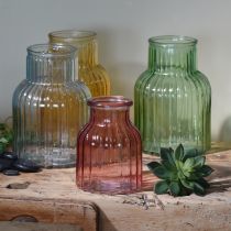 Artikel Blomstervase retro grøn glas vase riller Ø13,5cm H20cm