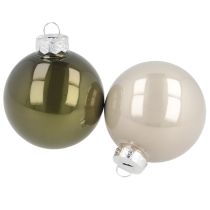 Artikel Juletræskugler i glas, skinnende oliven- og sølvgrå, 5 cm, 24 stk.