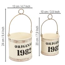 Artikel Dekorativ spand med hank “Original 1982” Cremefarvet Ø12/10cm 2×2-delt sæt