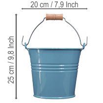 Artikel Dekorativ spand, metal, træhåndtag, urtepotte, blå, 16 cm høj, 2 stk.