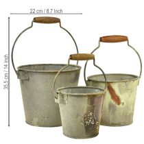 Artikel Dekorativ spand metal rust vintage Ø15/17,5/22cm sæt med 3