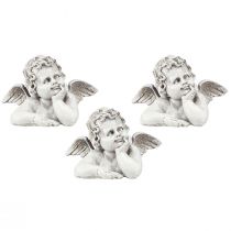 Artikel Dekorativ englefigur polyresin gravdekoration grå hvid H6cm 3 stk