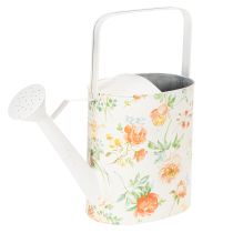 Artikel Vintage dekorativ metalvandkande med rosemotiv, sommerhavedekoration, nostalgisk plantekande, H31,5 cm