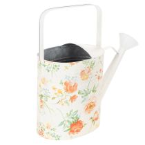 Artikel Vintage dekorativ metalvandkande med rosemotiv, sommerhavedekoration, nostalgisk plantekande, H31,5 cm