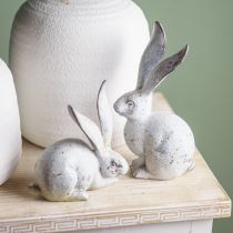 Artikel Dekorativ kanin, havefigur i betonlook, shabby chic, påskedekoration med sølvdetaljer H21/14cm, sæt med 2