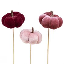 Artikel Dekorativt græskar lavet af stof græskar på pind bordeaux pink Ø7cm 9 stk