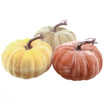 Artikel Dekorative græskar gul beige rød brun flokket Ø18cm 3 stk