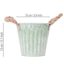 Artikel Dekorativ potte, metalspand til plantning, plantekasse med håndtag, pink/grøn/gul shabby chic Ø15cm H13cm 3-delt sæt