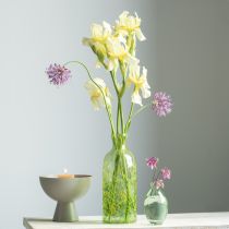 Artikel Dekorativ vase glas blomstervase gulgrøn mønster Ø10cm H25cm