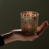 Artikel Dekorativ glaslanterne med blomstermotiv til atmosfæriske boligtilbehør, 8 cm, 4 stk.