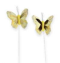Artikel Dekorativ sommerfugl på trådgul 8cm 12stk