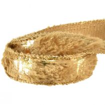 Artikel Dekorativt bånd med pels smykker bånd imiteret pels brun guld 25mm 15m