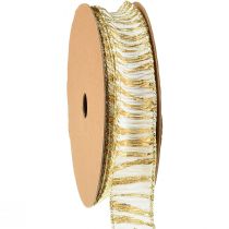 Artikel Pyntebånd chiffon hvid/guld 25mm 15m