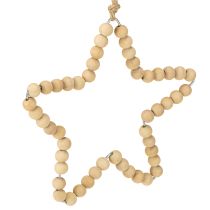 Artikel Julepynt: træperler, hjerte, stjerne, træ, 13 cm høj, 6 stk.