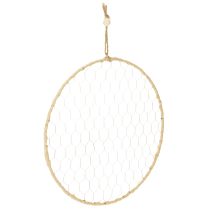 Artikel Dekorativ metalring Ø38 cm, hængende dekoration, raffia, sølv, naturlig, boho vægdekoration, alsidig dekoration, 4 stk.