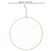 Artikel Dekorativ metalring Ø38 cm, hængende dekoration, raffia, sølv, naturlig, boho vægdekoration, alsidig dekoration, 4 stk.