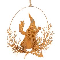 Artikel Juledekorationsring, rensdyr i ring, julemanden med gave, metaldekoration, rusten finish, Ø18 cm, sæt med 2