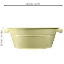 Artikel Dekorativ metalskål, grøn-gul, blomsterskål med hank, Ø33,5 cm