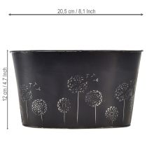 Artikel Dekorativ metalskål, oval, sort og sølv, blomsterdesign, 20,5 x 12,5 x 12 cm