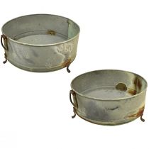 Artikel Dekorativ skål med fod metalhåndtag rust 42/46,5 cm sæt af 2