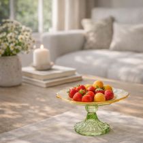 Artikel Dekorativ glastallerken med fod, blomsterdesign, ideel til festlig præsentation, 15 cm