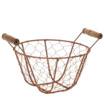 Artikel Trådkurv, metalkurv med hank, træ, rust, dekorativ, Ø18 cm