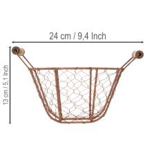 Artikel Trådkurv, metalkurv med hank, træ, rust, dekorativ, Ø18 cm
