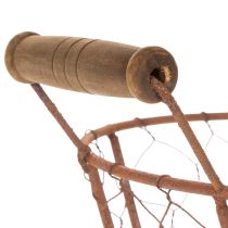 Artikel Trådkurv, metalkurv med hank, træ, rust, dekorativ, Ø18 cm
