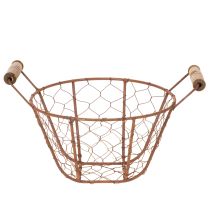Artikel Trådkurv, metalkurv med hank, træ, rust, dekorativ, Ø18 cm