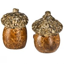 Artikel Keramisk agern hus dekorative agern med hjerte motiv brun 6cm - efterårs borddekoration - 6 stk.