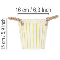 Artikel Spand til plantning, plantekasse med håndtag, metaldekoration pink/grøn/gul shabby chic Ø16,5 cm H15 cm 3-delt sæt