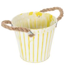 Artikel Spand til plantning, plantekasse med håndtag, metaldekoration pink/grøn/gul shabby chic Ø16,5 cm H15 cm 3-delt sæt